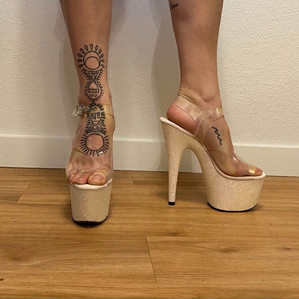 Pleaser Clear/Opal Multi-Glitter Heels Size 8.5